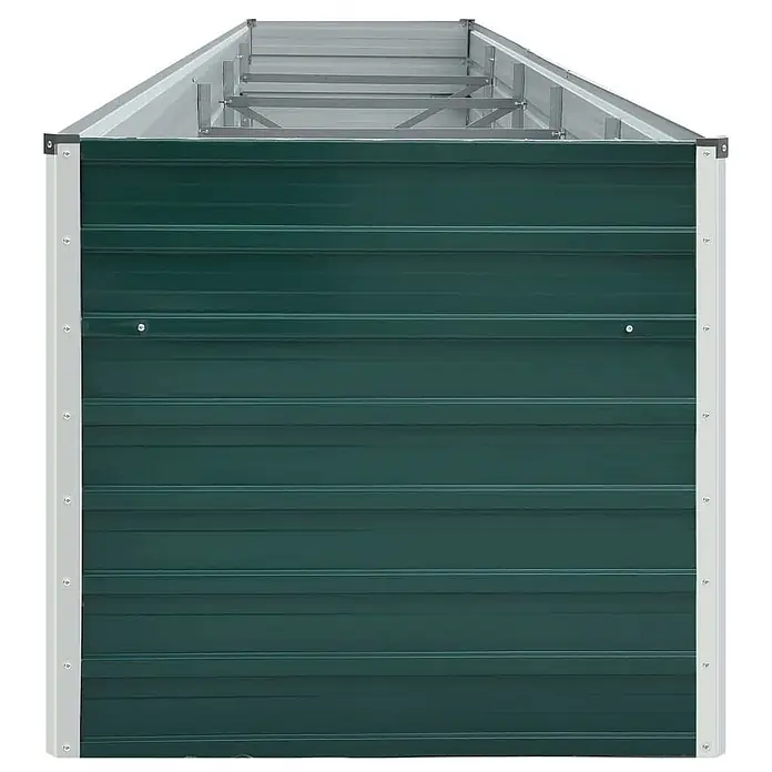 Furnicato Hochbeet - 400 x 80 x 77 cm, Stahl, Grün - Grünes und silbernes, gewelltes Hochbeet aus Metall, von vorne gesehen.