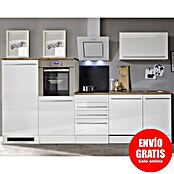 Respekta Premium Composición de cocina (Ancho: 290 cm, Con dispositivos eléctricos, Blanco de alto brillo)