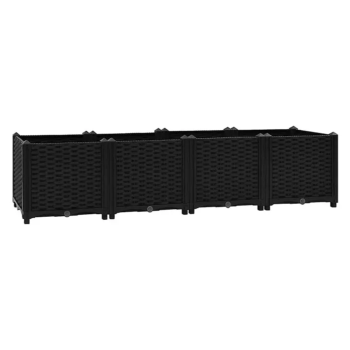 Furnicato Hochbeet - 160 x 40 x 38 cm, Kunststoff, Schwarz - Langer, schwarzer Pflanzkasten in Rattan-Optik, modular, für Hochbeete geeignet, mit Drainageöffnungen.