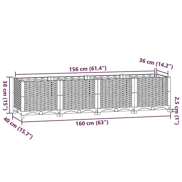 Furnicato Hochbeet - 160 x 40 x 38 cm, Kunststoff, Schwarz - Rechteckiger Pflanzkasten aus Polyrattan mit den Maßen: ca. 160 cm (L) x 40 cm (B) x 40,5 cm (H).