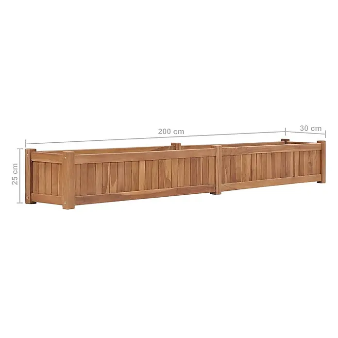 Furnicato Hochbeet Teakholz - 200 x 30 x 25 cm, Holz, Braun - Zwei lange braune Holz-Pflanzkästen, nebeneinander.