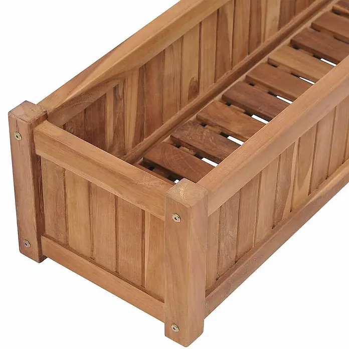 Furnicato Hochbeet Teakholz - 200 x 30 x 25 cm, Holz, Braun - Rechteckiger Holz-Pflanzkasten mit Lamellenboden zur Entwässerung.