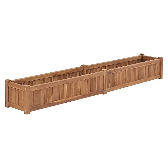Furnicato Hochbeet Teakholz - 200 x 30 x 25 cm, Holz, Braun - Langer modularer Pflanzkasten aus Holz in Teakfarbe, für mehrere Pflanzen.