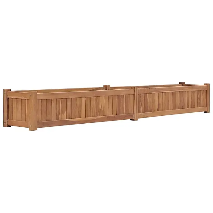Furnicato Hochbeet Teakholz - 200 x 30 x 25 cm, Holz, Braun - Zwei lange Pflanzkästen aus Naturholz nebeneinander.
