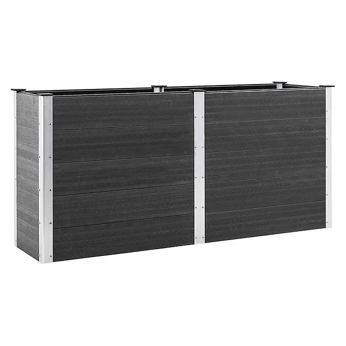 Furnicato Hochbeet - 50 x 200 x 91 cm, Verbundwerkstoff, Grau - Dunkelgraues Hochbeet aus WPC mit silbernen Aluminiumprofilen.