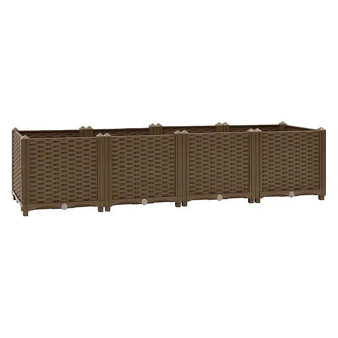 Furnicato Hochbeet - 40 x 160 x 38 cm, Kunststoff, Braun - Langer brauner Pflanzkasten aus geflochtenem Kunststoff mit modularen Abschnitten und Ablassstopfen.