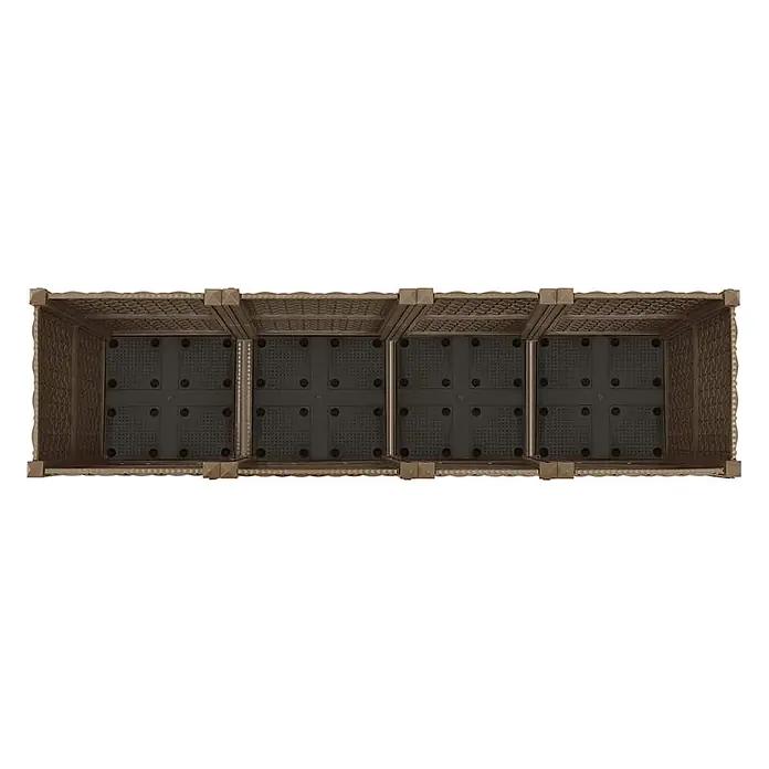 Furnicato Hochbeet - 40 x 160 x 38 cm, Kunststoff, Braun - Brauner rechteckiger Pflanzkasten aus strukturiertem Kunststoff mit vier Fächern und perforierten Böden.