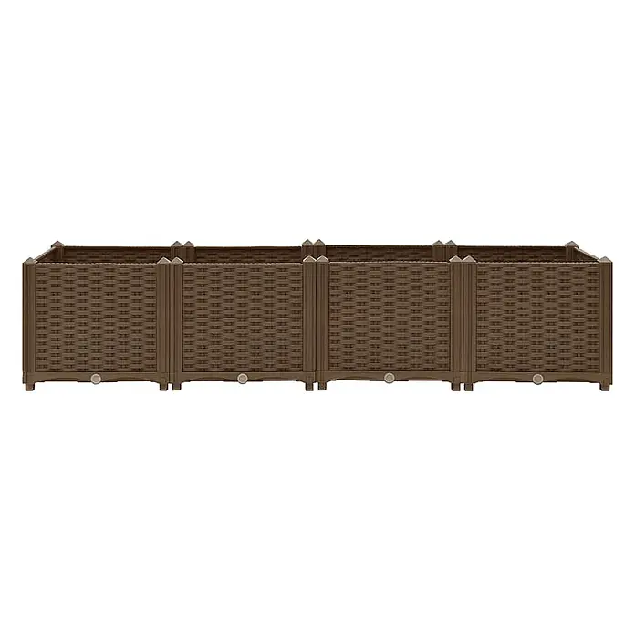 Furnicato Hochbeet - 40 x 160 x 38 cm, Kunststoff, Braun - Braunes, modulares Hochbeet aus Kunststoff mit Rattan-Optik und Geflechtstruktur.