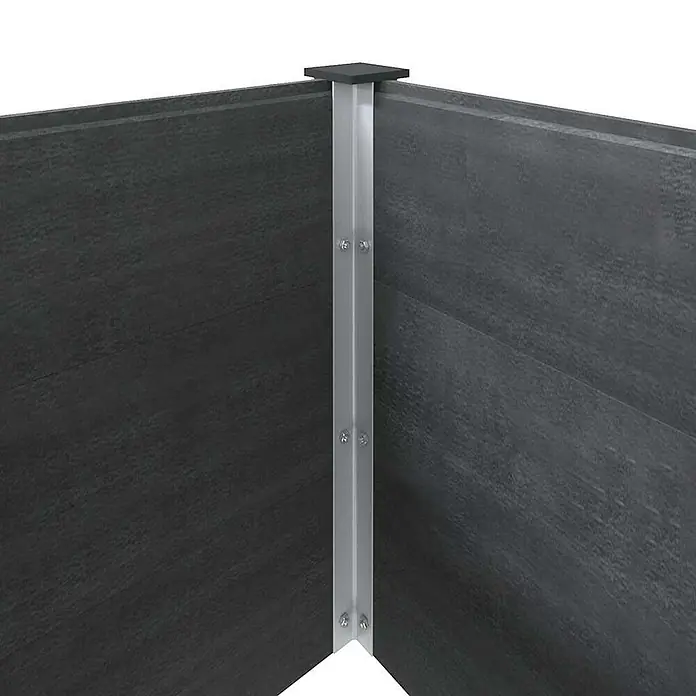 Furnicato Hochbeet - 50 x 200 x 54 cm, Verbundwerkstoff, Grau - Dunkelgraues Hochbeet-Eckteil mit silberner Metall-Verbindungssäule und Kappe.