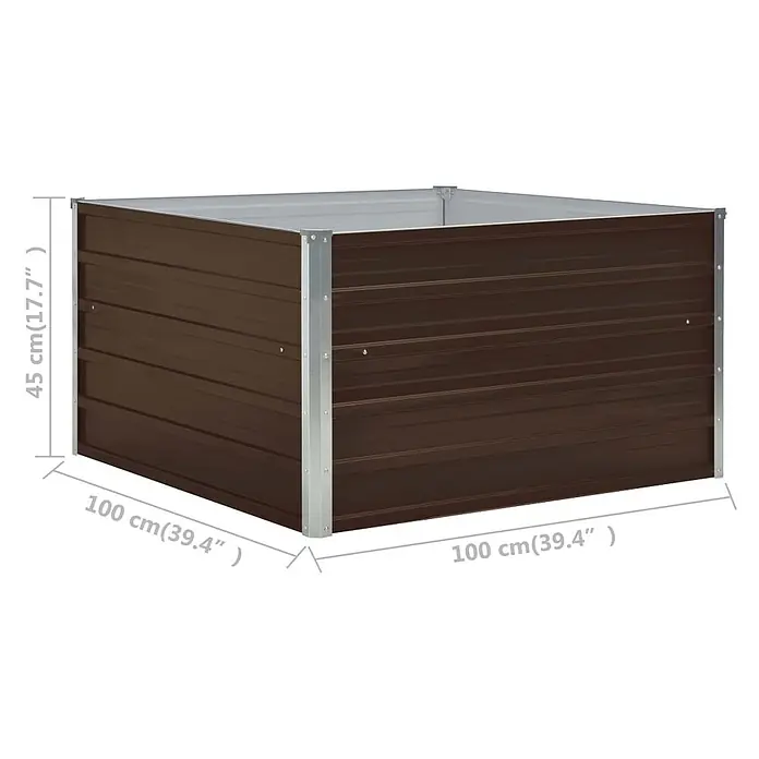 Furnicato Hochbeet - 100 x 100 x 45 cm, Metall, Braun - Braunes Hochbeet aus Wellblech mit silbernen Eckhalterungen, ideal für den Garten.