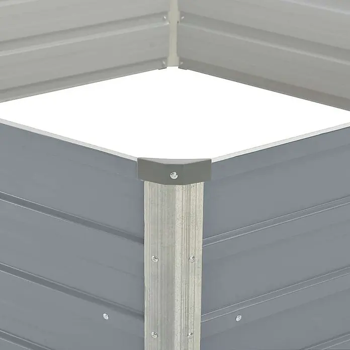Furnicato Hochbeet - 129 x 129 x 46 cm, Metall, Grau - Ecke eines grauen Hochbeets aus Wellblech mit grauer Schutzkappe.