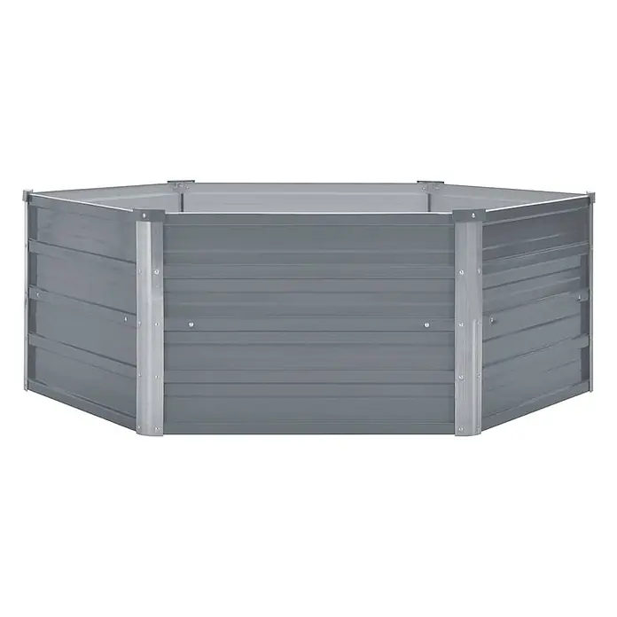 Furnicato Hochbeet - 129 x 129 x 46 cm, Metall, Grau - Sechseckiges Hochbeet aus grauem Wellstahl.