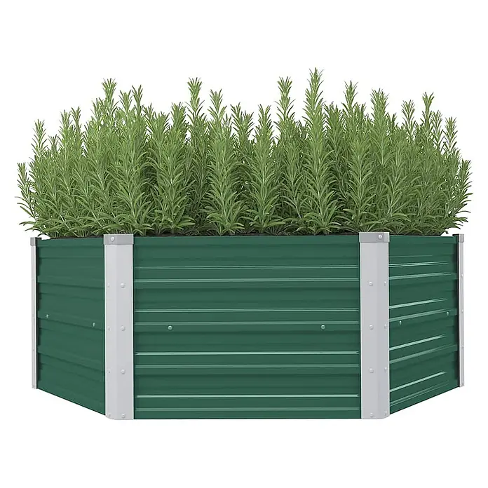 Furnicato Hochbeet - 129 x 129 x 46 cm, Metall, Grün - Grünes Hochbeet aus Metall, gefüllt mit dichten Rosmarin-Pflanzen.