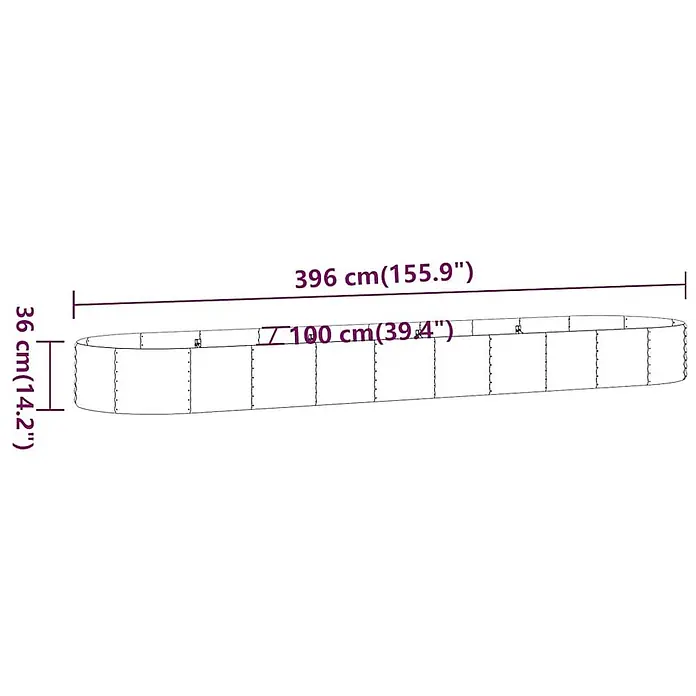 Furnicato Hochbeet - 396 x 100 x 36 cm, Stahl, Anthrazit - Ovales Hochbeet aus verzinktem Stahl mit Maßen: 396 cm lang, 100 cm breit, 36 cm hoch.