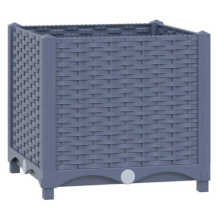 Furnicato Hochbeet - 40 x 40 x 38 cm, Kunststoff, Blaugrau - Grau-quadratischer Pflanzenbehälter mit geflochtener Rattan-Optik aus Kunststoff.