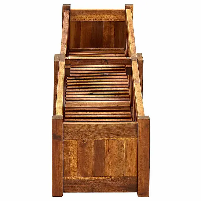 Furnicato Hochbeet Akazienholz geölt - 30 x 150 x 25 cm, Holz, Braun - Hölzerner Gartenpflanzkasten, von oben gesehen mit Lattenboden aus warmbraunem Holz.
