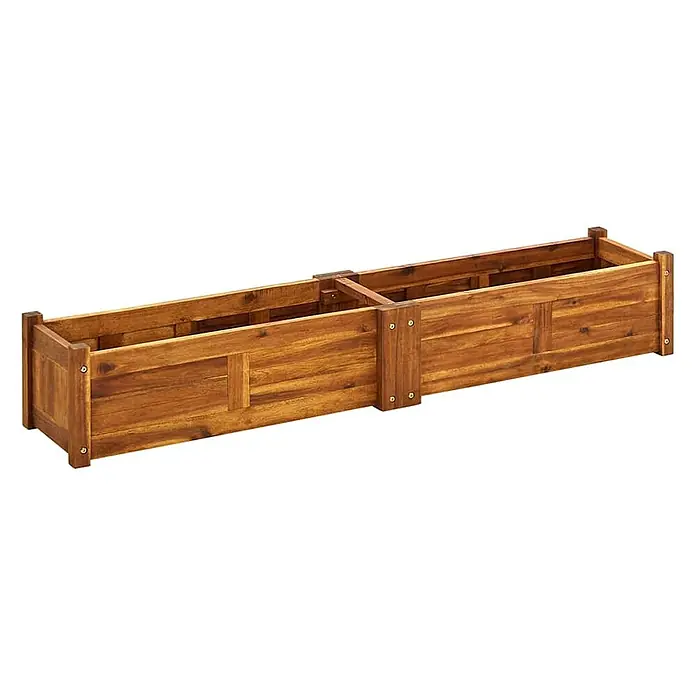 Furnicato Hochbeet Akazienholz geölt - 30 x 150 x 25 cm, Holz, Braun - Langes, rechteckiges braunes Holzpflanzgefäß mit zwei Abschnitten.