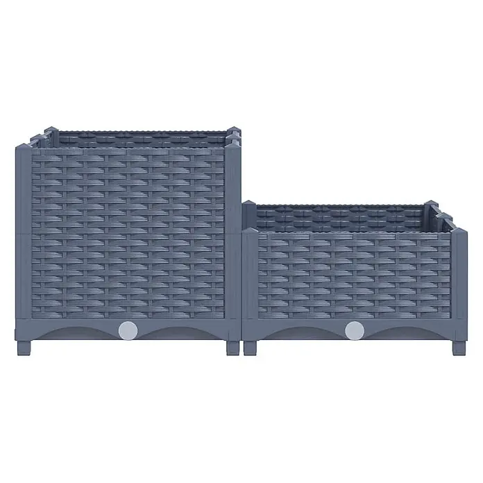 Furnicato Hochbeet Polypropylen Blaugrau - 80 x 80 x 38 cm, Kunststoff, Blaugrau - Graues, zweistufiges Pflanzgefäß aus Kunststoff mit Rattan-Optik.