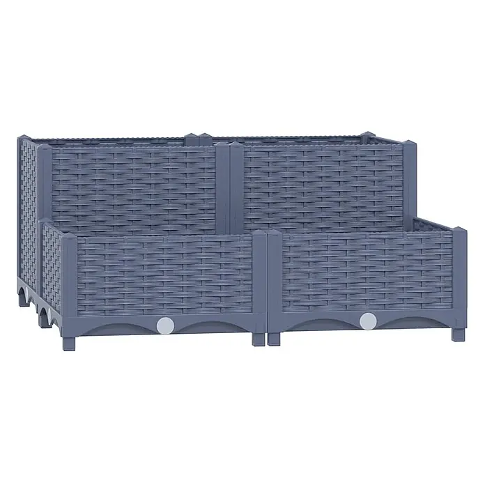Furnicato Hochbeet Polypropylen Blaugrau - 80 x 80 x 38 cm, Kunststoff, Blaugrau - Grauer, mehrstufiger Pflanzkasten in Rattan-Optik mit gewebter Textur und kurzen Füßen.