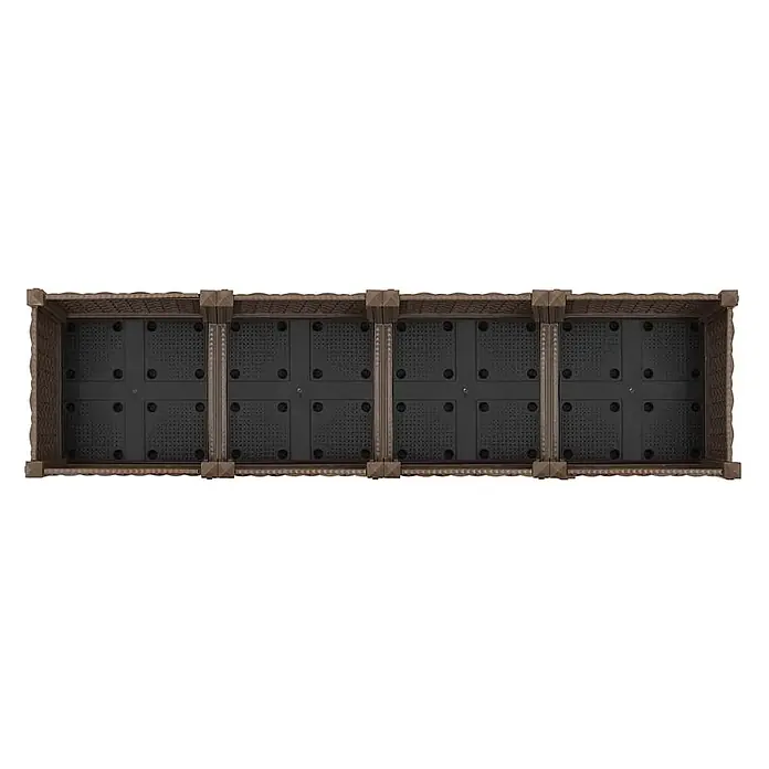 Furnicato Hochbeet - 160 x 40 x 23 cm, Kunststoff, Braun - Langer brauner Kunststoff-Pflanzkasten mit Rattan-Textur, vier Fächern und perforierten schwarzen Böden zur Entwässerung.