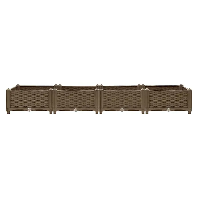 Furnicato Hochbeet - 160 x 40 x 23 cm, Kunststoff, Braun - Langer brauner, modularer Pflanzkasten in Rattan-Optik mit Ablassstopfen.