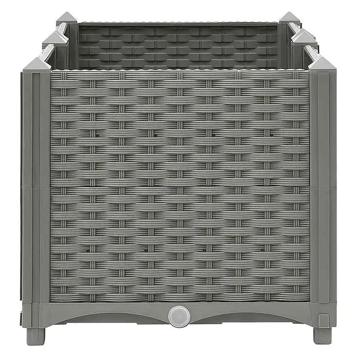 Furnicato Hochbeet - 80 x 40 x 38 cm, Kunststoff, Hellgrau - Grauer Kunststoff-Pflanzkasten mit geflochtener Rattan-Textur und Bodenablassschraube.