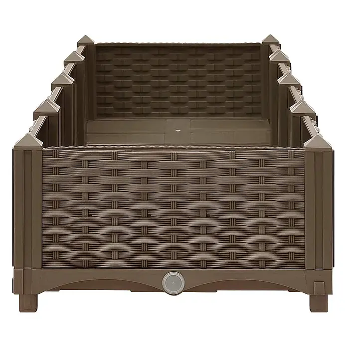Furnicato Hochbeet - 160 x 40 x 23 cm, Kunststoff, Braun - Brauner Pflanzkasten aus Kunststoff mit geflochtener Rattan-Optik, dekorativen Eckkappen und einem Entwässerungsstopfen.