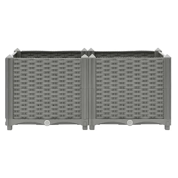 Furnicato Hochbeet - 80 x 40 x 38 cm, Kunststoff, Hellgrau - Graues, modulares Hochbeet in Rattan-Optik aus Kunststoff.