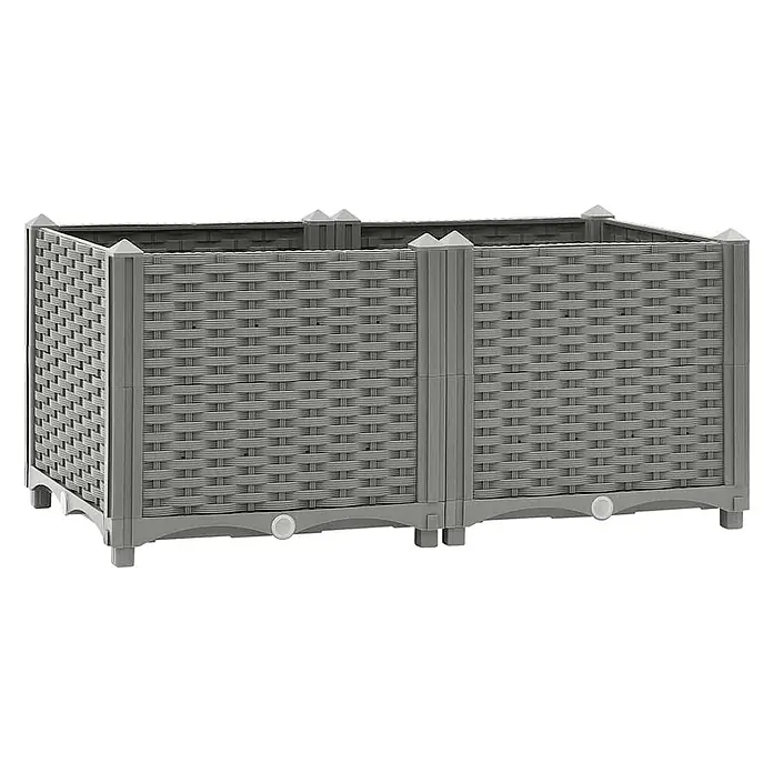 Furnicato Hochbeet - 80 x 40 x 38 cm, Kunststoff, Hellgrau - Graues, rechteckiges Hochbeet mit Rattanmuster, modularer Bauweise und Entwässerungsstopfen.