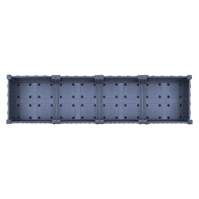 Furnicato Hochbeet - 40 x 160 x 23 cm, Kunststoff, Blaugrau - Langes, dunkelgraues Kunststoff-Hochbeet mit perforiertem Boden, von oben gesehen.
