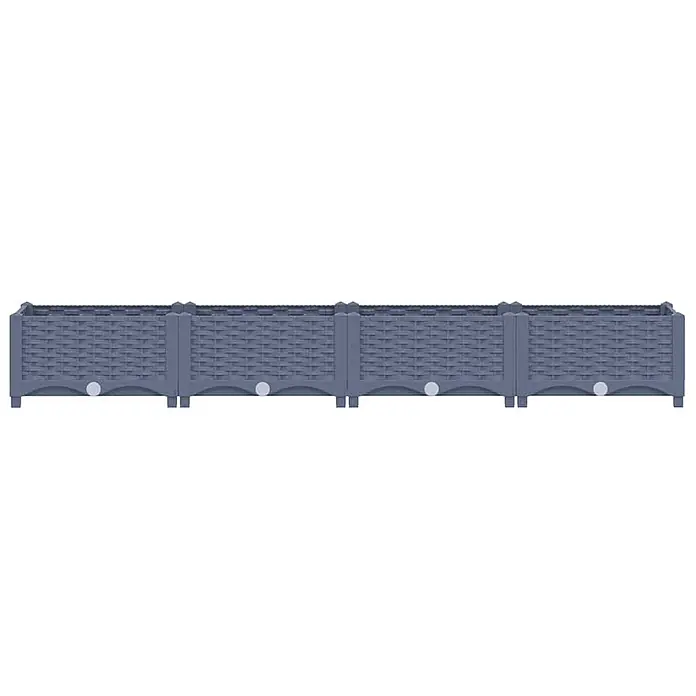 Furnicato Hochbeet - 40 x 160 x 23 cm, Kunststoff, Blaugrau - Modulares graues Pflanzgefäß in Rattan-Optik mit vier Abschnitten.