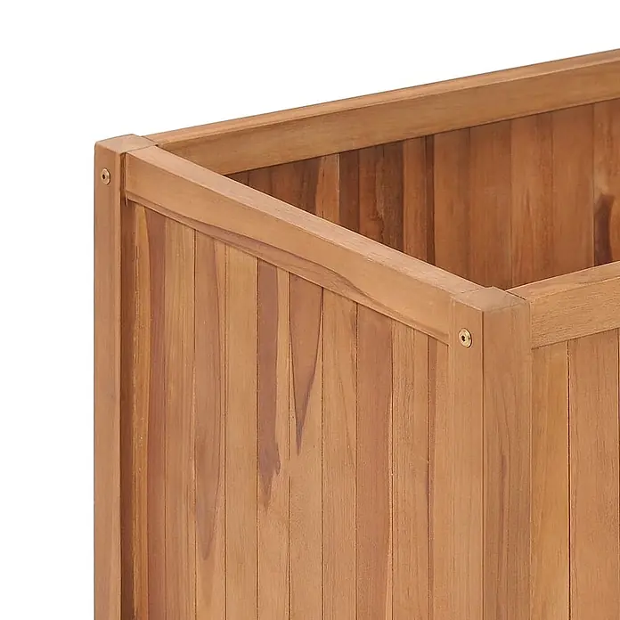 Furnicato Hochbeet - 150 x 50 x 70 cm, Holz, Braun - Nahaufnahme einer Pflanzkiste aus natürlichem Teakholz, mit Maserung und Eckendetail.