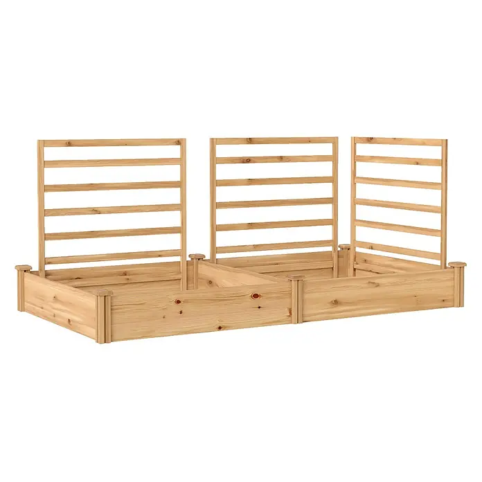Furnicato Hochbeet - 240 x 125 x 102 cm, Holz, Naturholz - Helles Hochbeet aus Holz mit drei Rankgittern, ideal für Pflanzen und Kletterpflanzen.