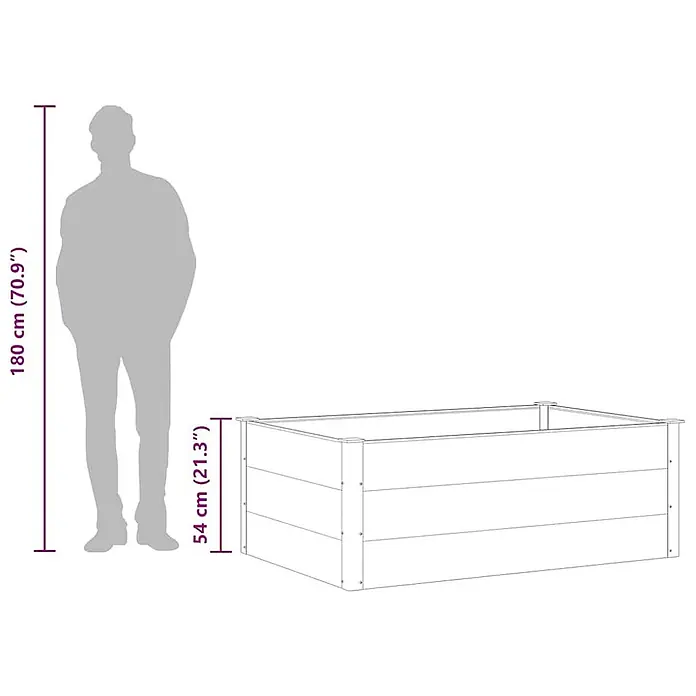 Furnicato Hochbeet - 150 x 100 x 54 cm, Verbundwerkstoff, Grau - Ein Hochbeet, 54 cm (21,3") hoch, gezeigt mit einer 180 cm (70,9") großen menschlichen Silhouette zum Größenvergleich.
