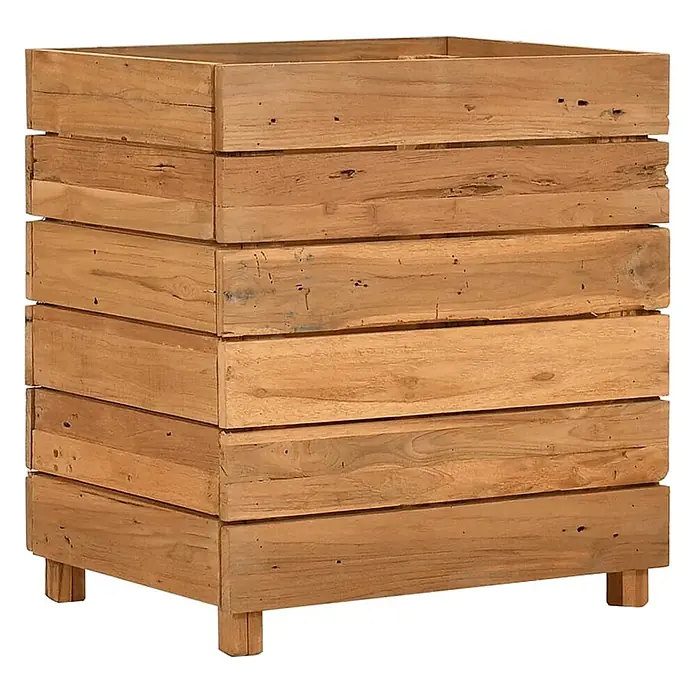 Furnicato Hochbeet - 50 x 40 x 55 cm, Holz, Braun - Quadratischer Blumenkasten aus hellbraunen Holzlatten auf kurzen Beinen.