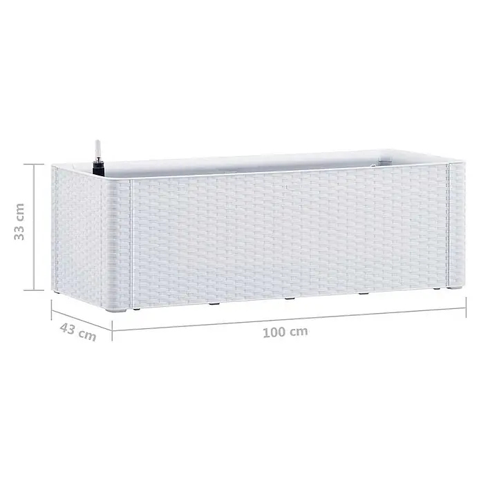 Furnicato Hochbeet - 43 x 100 x 33 cm, Kunststoff, Weiß - Weißer rechteckiger Pflanzkübel in Rattan-Optik mit Selbstbewässerung und Maßen 100x43x33 cm.