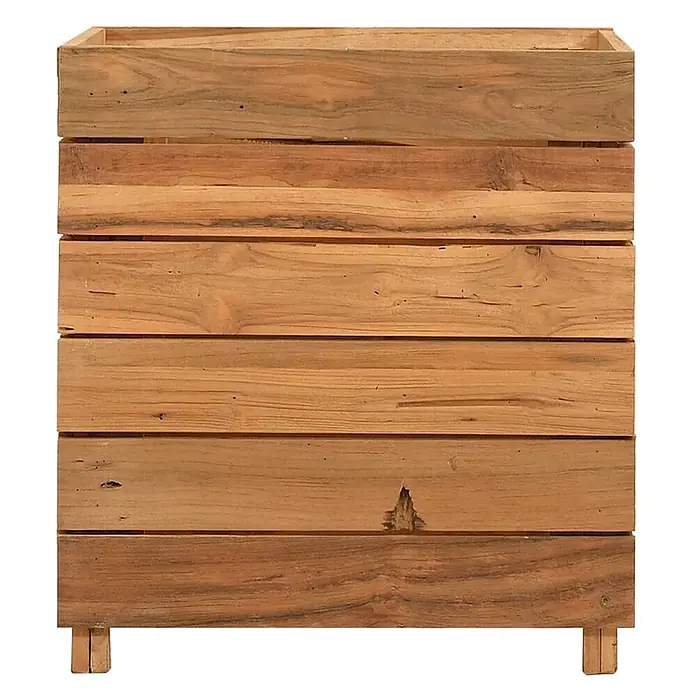Furnicato Hochbeet - 50 x 40 x 55 cm, Holz, Braun - Rechteckiger Pflanzkasten aus hellem Naturholz mit Lamellenstruktur.