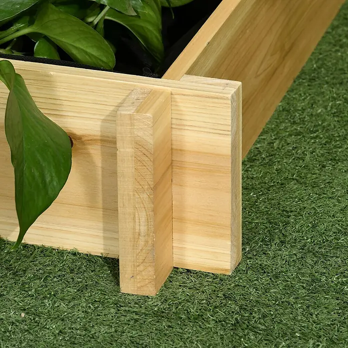 Furnicato Hochbeet - 93 x 93 x 35 cm, Holz, Natur - Heller Holz-Pflanzkasten gefüllt mit lebendigen grünen Pflanzen.
