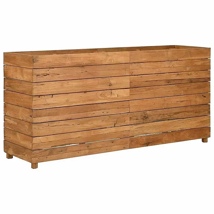 Furnicato Hochbeet - 150 x 40 x 72 cm, Holz, Braun - Langes rechteckiges Pflanzgefäß aus recyceltem Teakholz mit natürlicher Oberfläche.