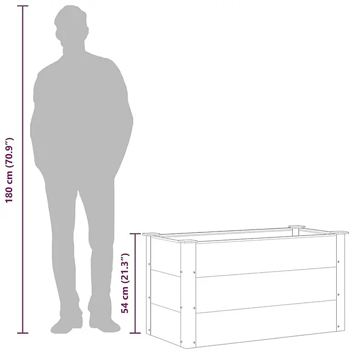 Furnicato Hochbeet - 100 x 50 x 54 cm, Verbundwerkstoff, Grau - Hölzerner Pflanzkasten neben einer 180 cm großen Person als Größenreferenz. Kasten ist 54 cm hoch.
