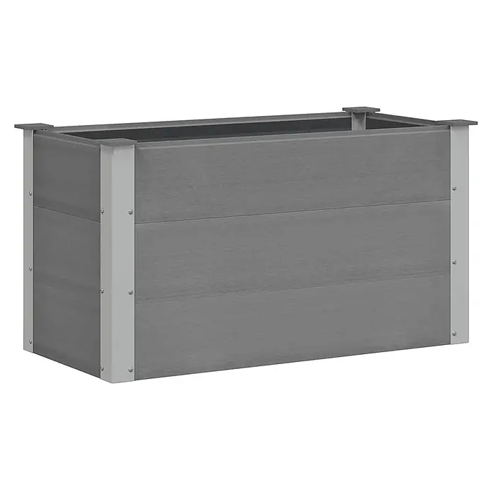 Furnicato Hochbeet - 100 x 50 x 54 cm, Verbundwerkstoff, Grau - Graues rechteckiges Hochbeet mit strukturierten Paneelen und hellgrauen Eckstützen.