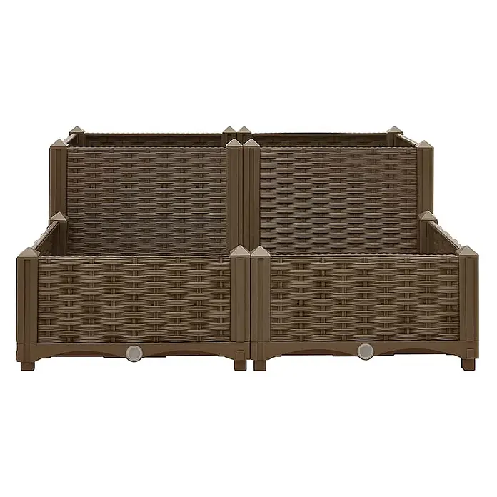 Furnicato Hochbeet Polypropylen - 80 x 80 x 38 cm, Kunststoff, Braun - Braunes, modulares Hochbeet aus Kunststoff mit Rattan-Struktur und Drainagelöchern.