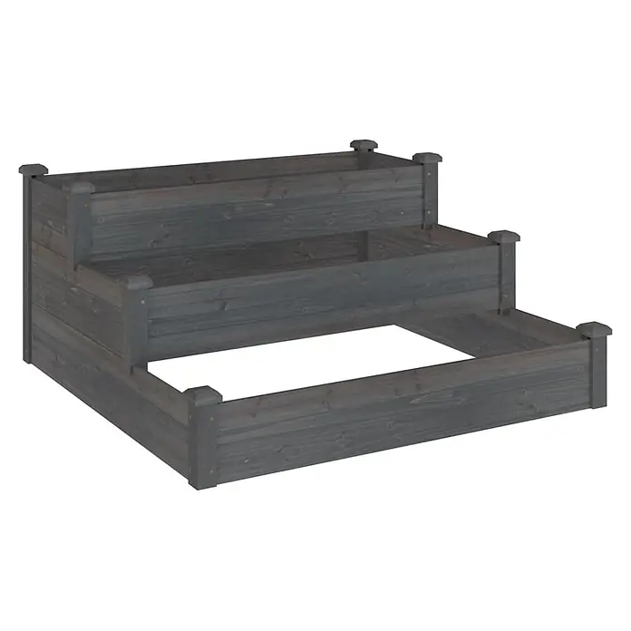 Furnicato Hochbeet Tannen-Massivholz - 120 x 120 x 56 cm, Holz, Grau - Dreistufiges dunkelgraues Hochbeet aus Holz zum Anbau von Pflanzen.