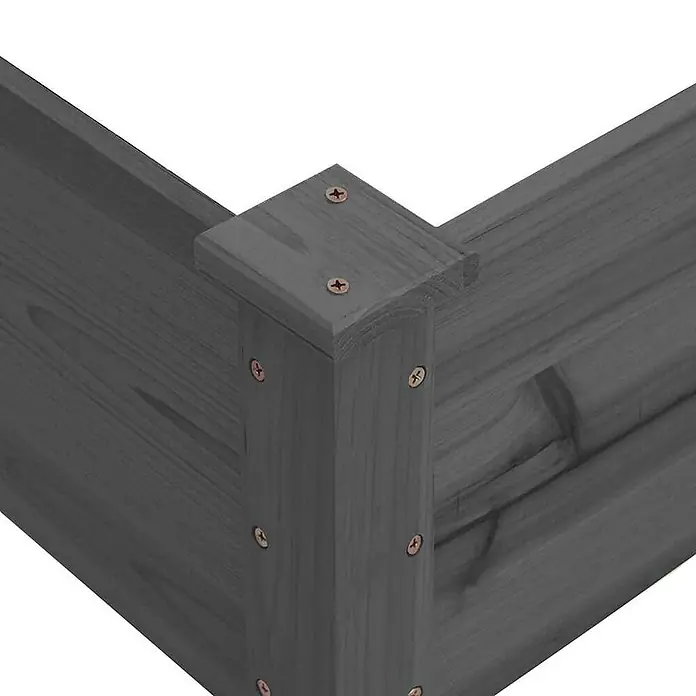 Furnicato Hochbeet Tannen-Massivholz - 120 x 120 x 56 cm, Holz, Grau - Graue Holzecke eines Hochbeets mit sichtbaren Schrauben.
