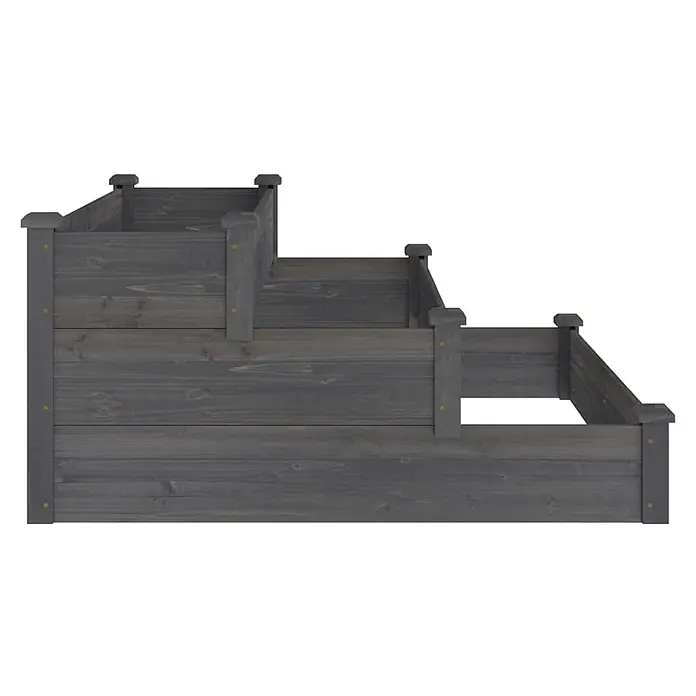 Furnicato Hochbeet Tannen-Massivholz - 120 x 120 x 56 cm, Holz, Grau - Dreistufiges graues Hochbeet aus Holz, ideal für gestufte Bepflanzung.