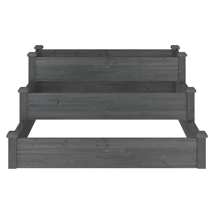 Furnicato Hochbeet Tannen-Massivholz - 120 x 120 x 56 cm, Holz, Grau - Dreistufiges Hochbeet aus dunkelgrauem Holz.