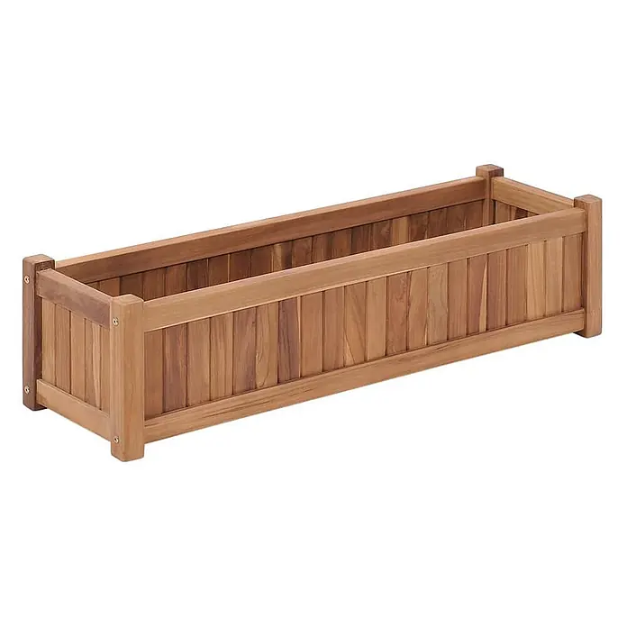 Furnicato Hochbeet Teakholz - 100 x 30 x 25 cm, Holz, Braun - Brauner rechteckiger Pflanzkasten aus Holz.