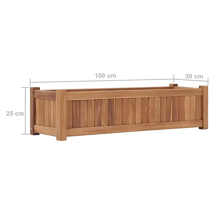 Furnicato Hochbeet Teakholz - 100 x 30 x 25 cm, Holz, Braun - Hellbrauner rechteckiger Pflanzkasten aus Holz.