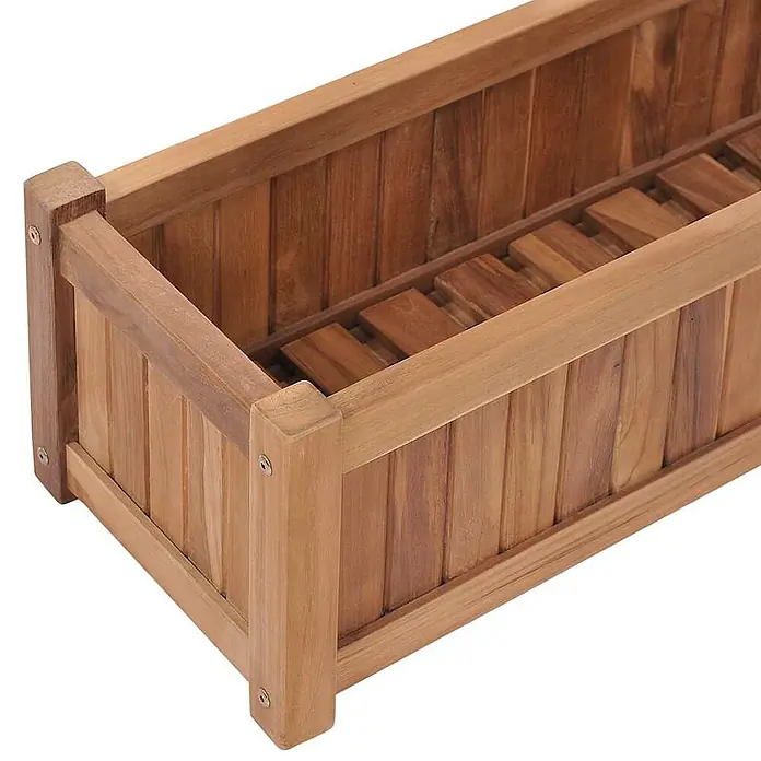 Furnicato Hochbeet Teakholz - 100 x 30 x 25 cm, Holz, Braun - Rechteckiger Holz-Blumenkasten mit Lattenboden.