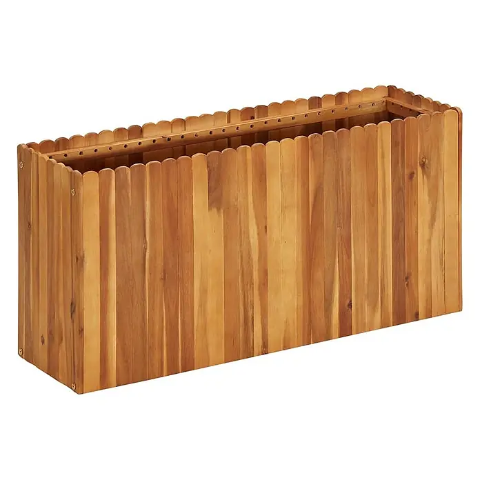 Furnicato Hochbeet - 100 x 30 x 50 cm, Holz, Braun - Rechteckiger Holz-Pflanzkasten mit Lamellenwänden und gewellten Oberkanten.